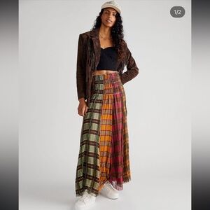 Free People Multicolor Plaid Maxi Skirt